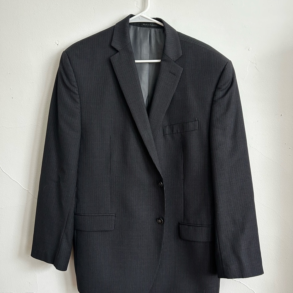 Calvin Klein Dark Gray Striped Blazer (100% Wool)